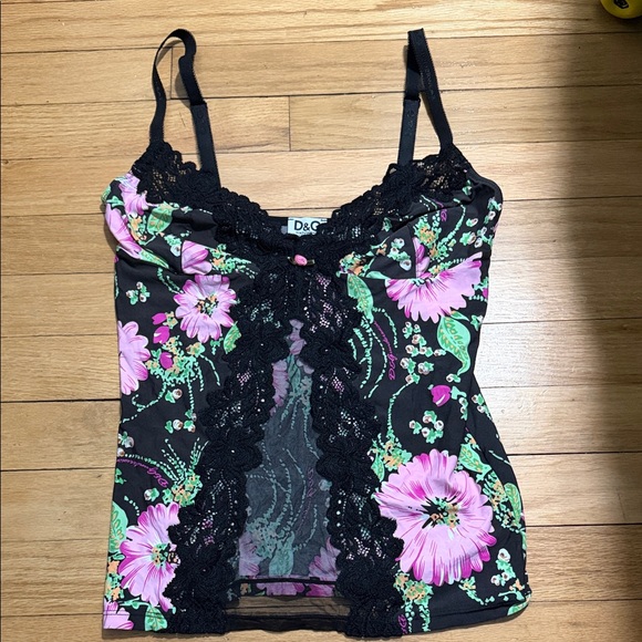 Dolce & Gabbana Tops - Dolce & Gabbana Floral Lace Trim Camisole Top